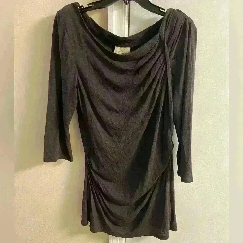 Anthropologie Charcoal Draped Three-Quarter Sleeve Blouse